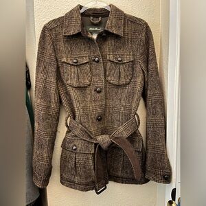 Eddie Bauer Brown Wool Blend Plaid Tweed Jacket